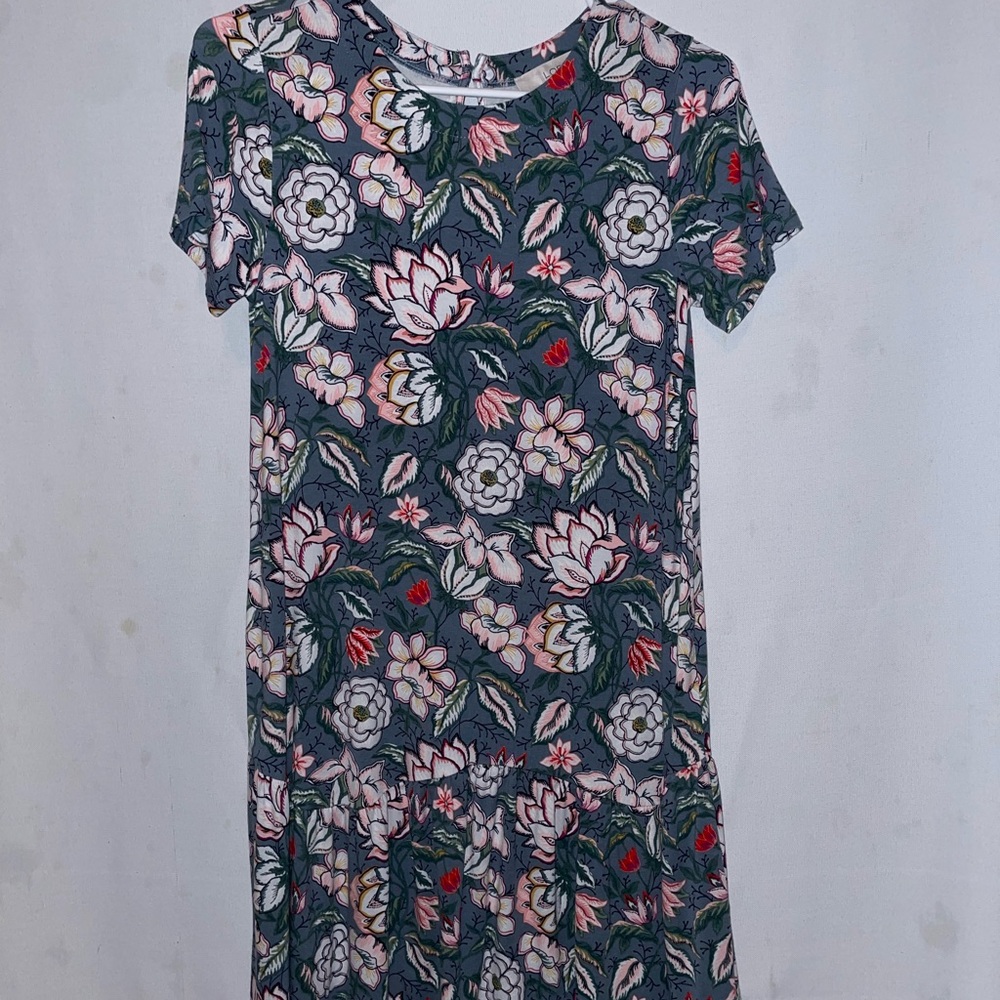 Loft XS floral dress drop waist pleated bottom